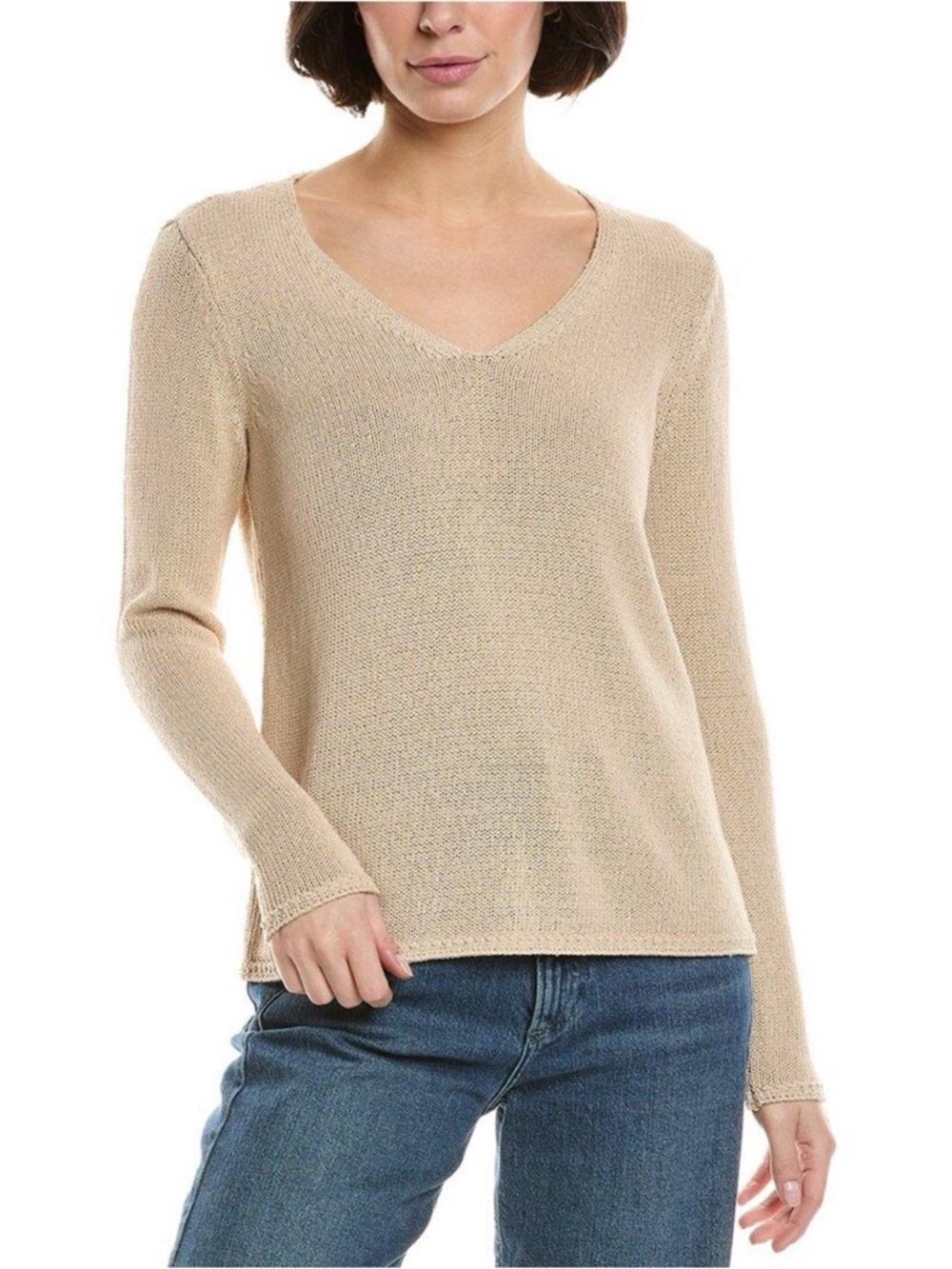 J. McLaughlin Beige V Neck Cotton Knit Sweater Beachy Summer